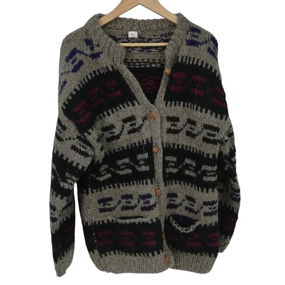 Runa Maki 100% Wool Hand Made Button Front Cardigan Sweater Size XL Ecuador - Picture 1 of 10